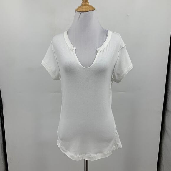 Ces Femme T Shirt Women M Medium Ivory Karley Notch Neck Fitted Short Sleeve Tee - Picture 2 of 12